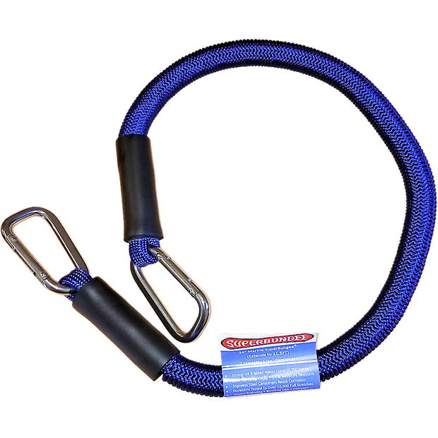 24 inch Marine Bungee Cord | Buy Marine Grade 24 inch Carabiner Bungee Cord - SuperBungee Products 2 Looped Ends / Blue